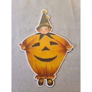 Vintage Inspired 2 Sided  Halloween Witch Pumpkin Die Cut Art Craft Scrapbook